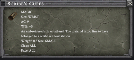 SCRIBE'S CUFF item card
